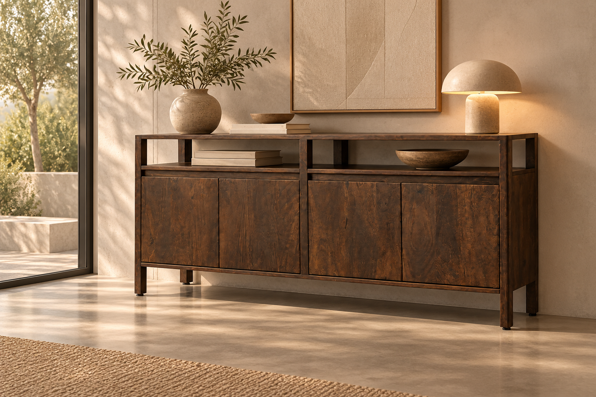 Buffet Ryo 4 portes en bois de manguier massif marron foncé - vue 2 | Square Paris