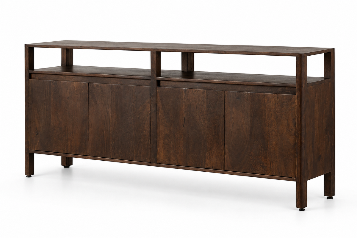 Buffet Ryo 4 portes en bois de manguier massif marron foncé - vue 4 | Square Paris