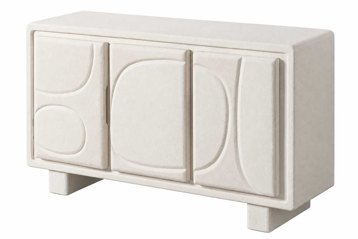 Buffet Cima 3 portes blanc à reliefs graphiques - vue 3 | Square Paris