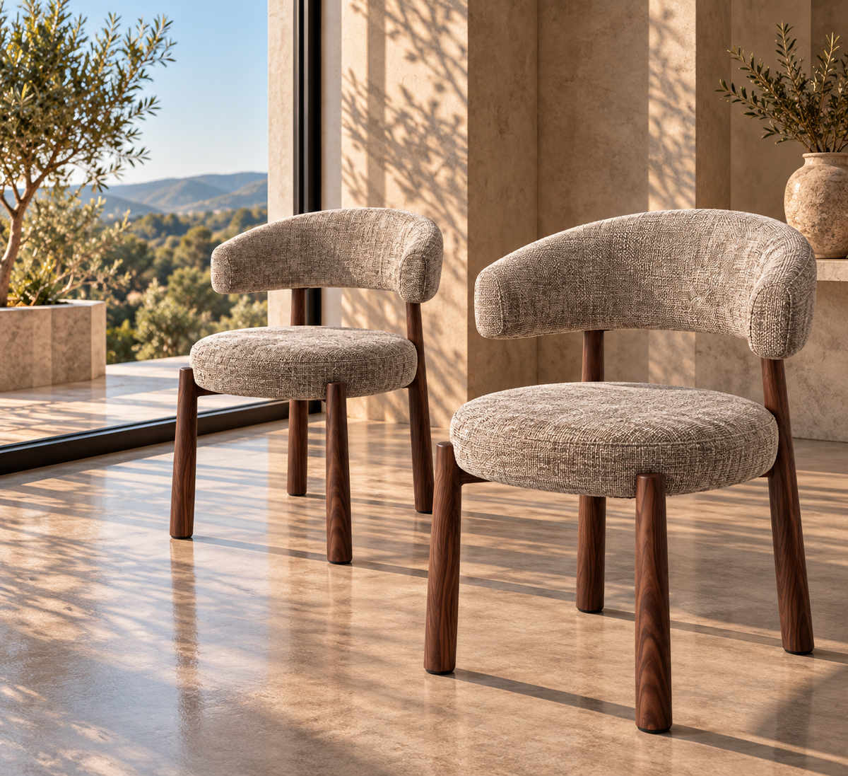 Chaise Ozza en tissu taupe, dossier arrondi - vue 12 | Square Paris