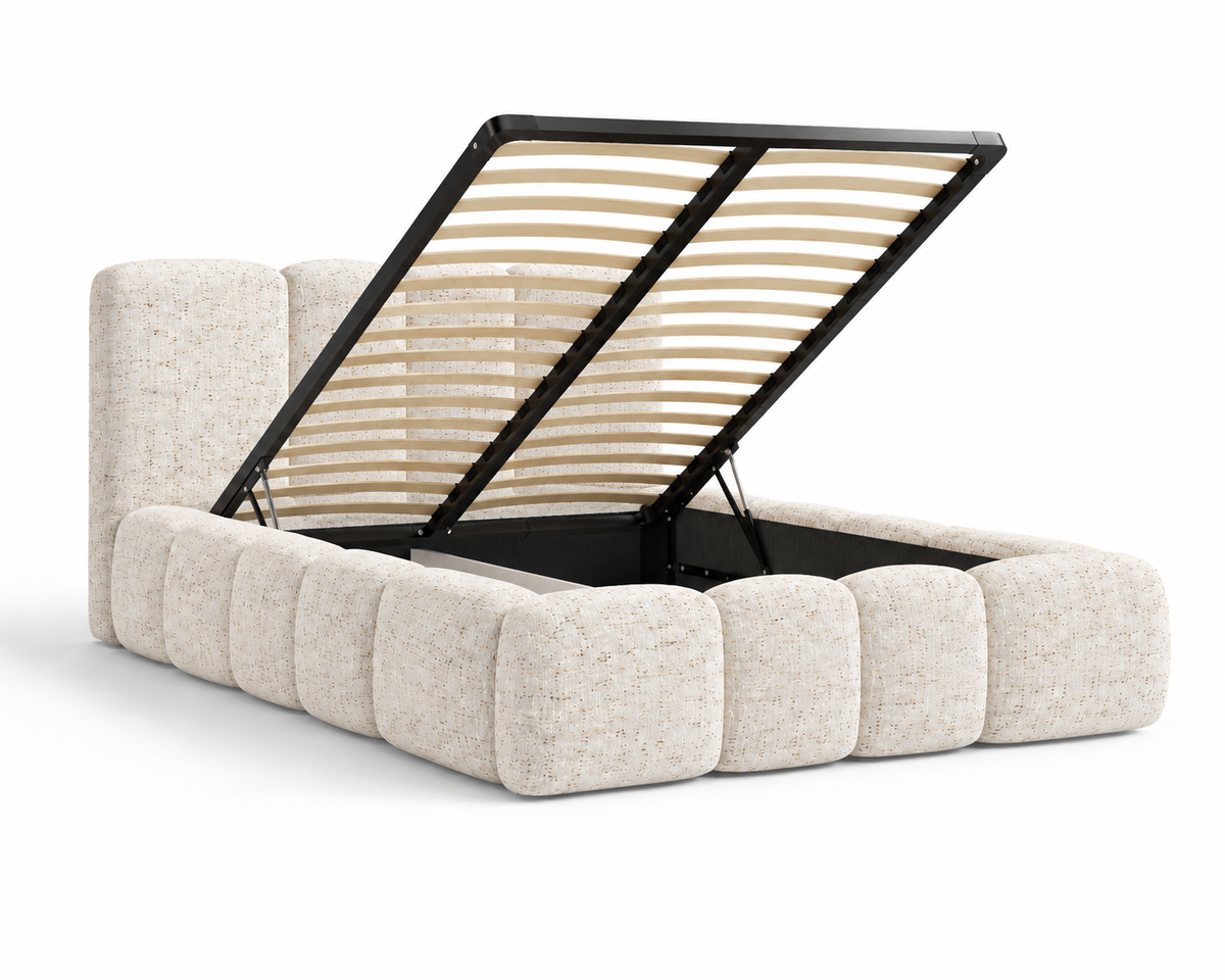 Lit coffre Elia beige - coffre de rangement ouvert 2 | Square Paris