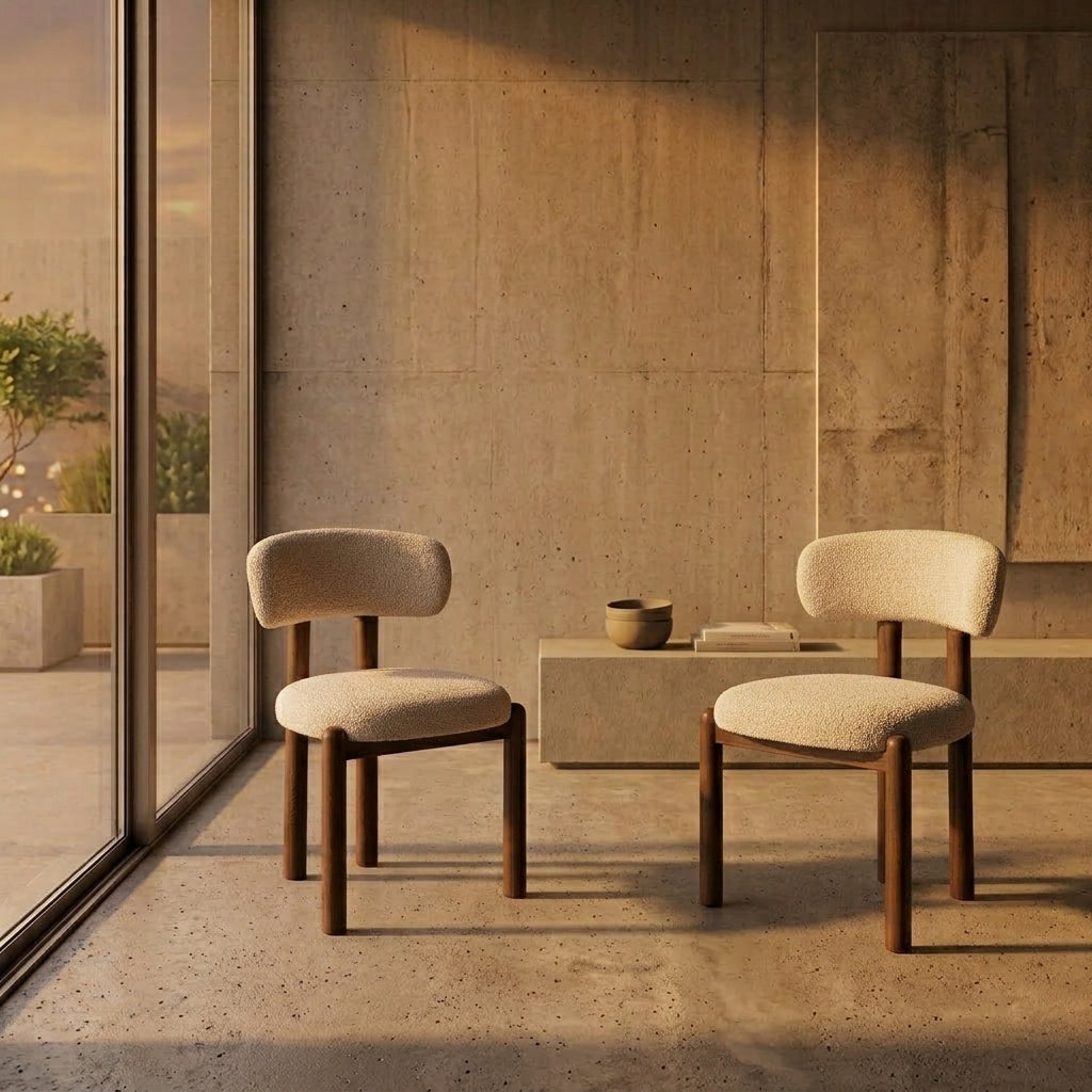 Chaise Seta en tissu beige, dossier bandeau arrondi - vue 3 | Square Paris