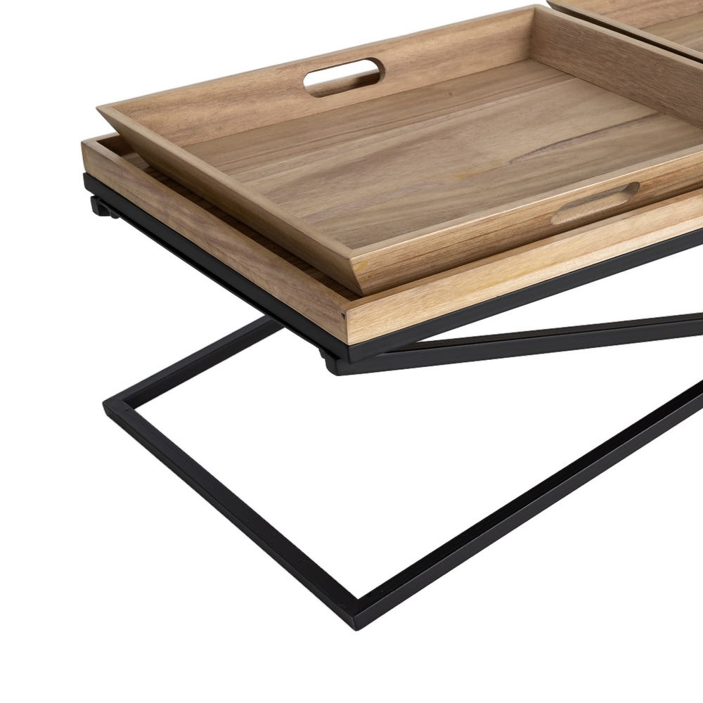 Table basse Jina à plateaux effet bois et métal noir - vue 5 | Square Paris