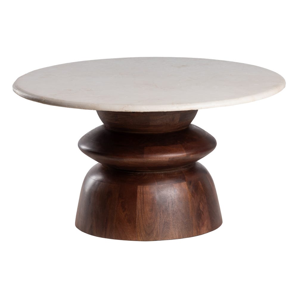 Table basse ronde Isao en marbre et manguier - vue 3 | Square Paris