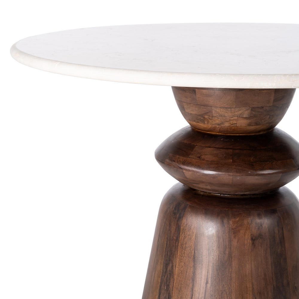 Table ronde Kaze en marbre beige et bois de manguier - vue 4 | Square Paris