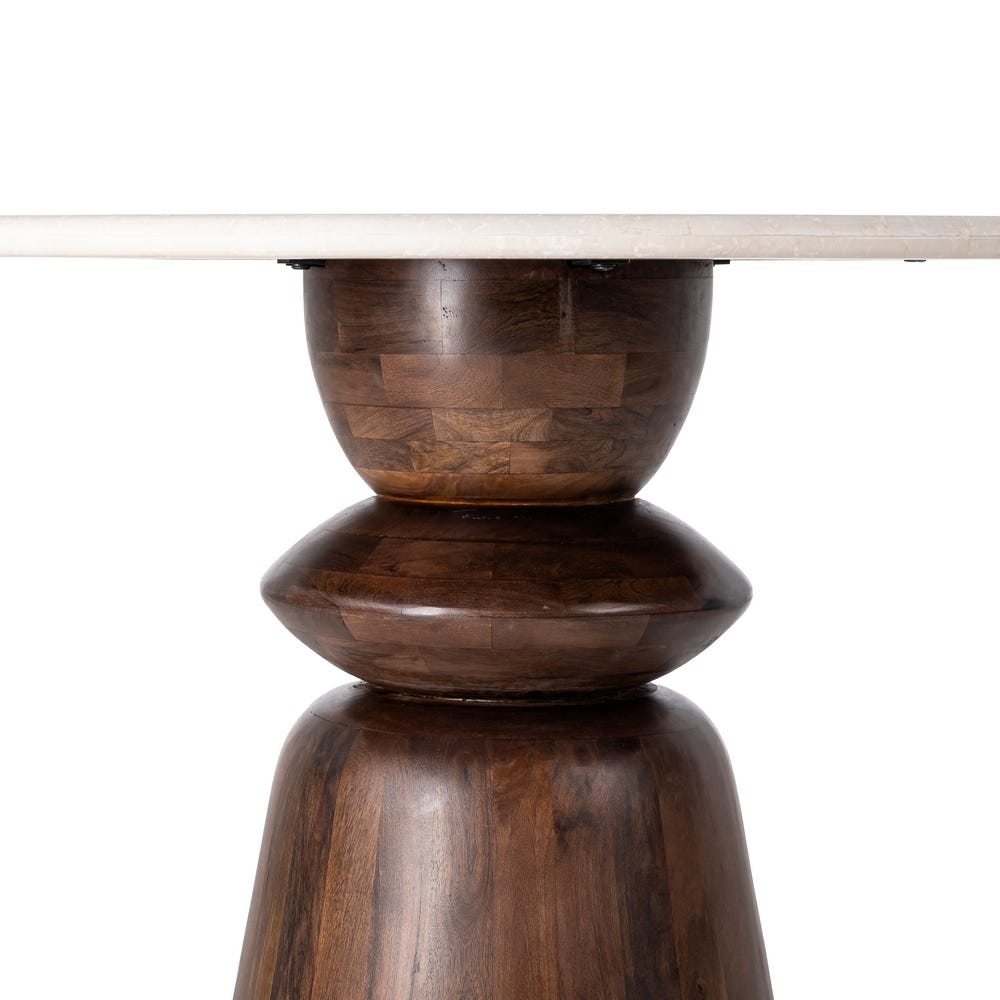 Table ronde Kaze en marbre beige et bois de manguier - vue 5 | Square Paris