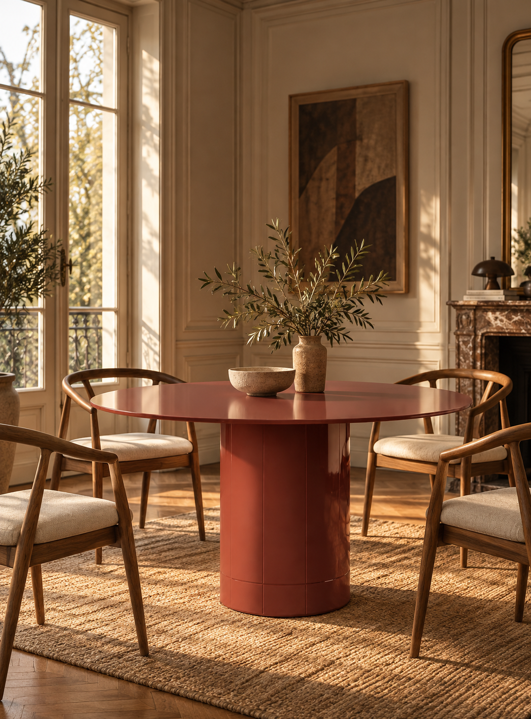 Table ronde Olmo en verre trempé bordeaux - vue 2 | Square Paris