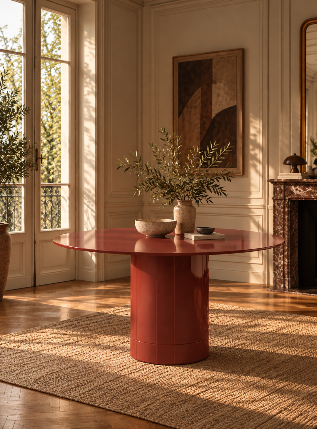 Table ronde Olmo en verre trempé bordeaux - vue 3 | Square Paris