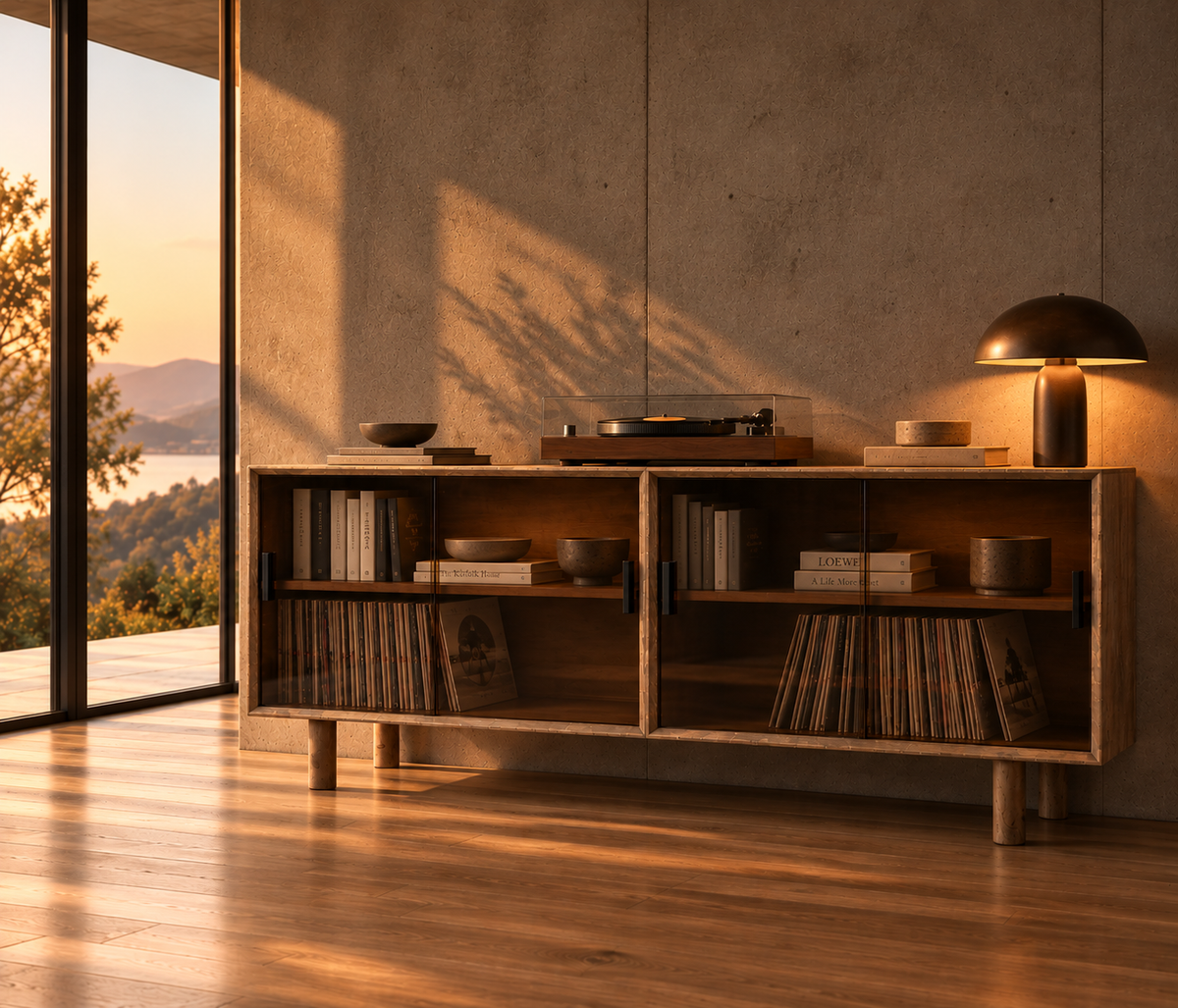 Buffet Malo 4 portes vitrées en bois d'hévéa - vue 2 | Square Paris