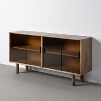 Buffet Malo 4 portes vitrées en bois d'hévéa - vue 3 | Square Paris