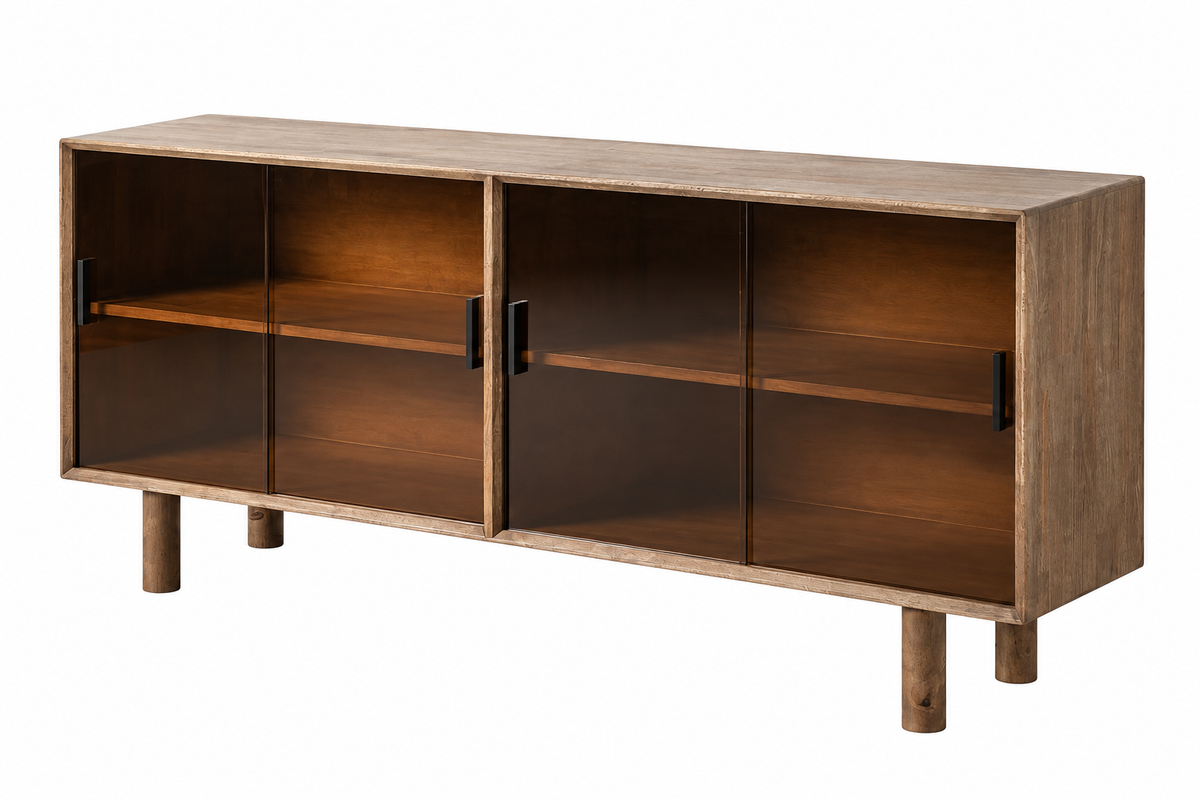 Buffet Malo 4 portes vitrées en bois d'hévéa - vue 4 | Square Paris
