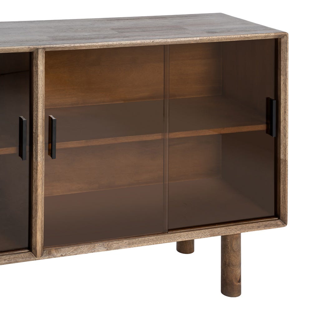 Buffet Malo 4 portes vitrées en bois d'hévéa - vue 7 | Square Paris