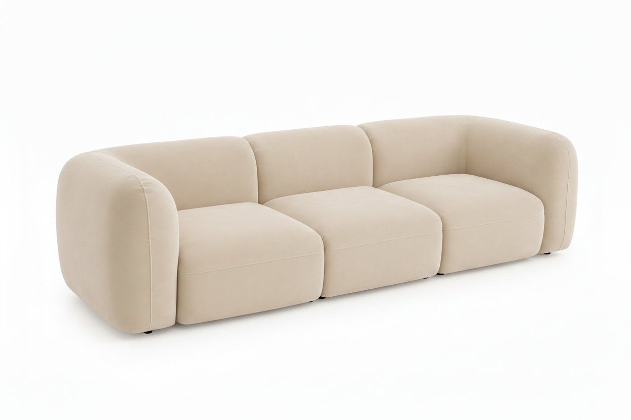 Canapé 3 places beige clair 3/4