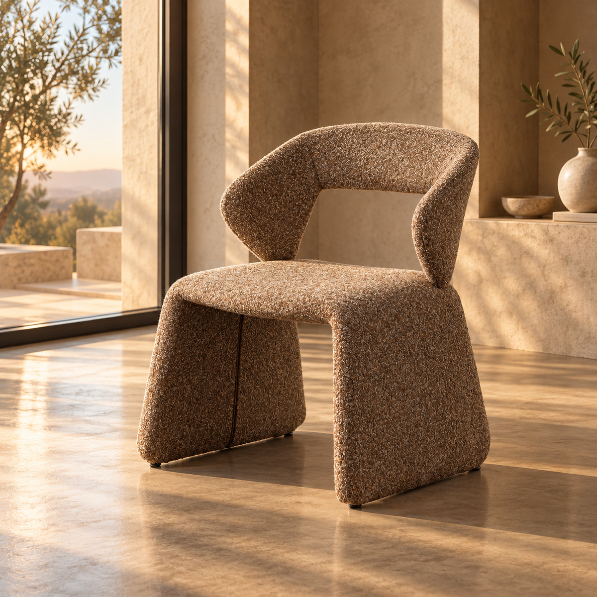 Chaise Chisa en tissu bouclette, dossier enveloppant - vue 12 | Square Paris