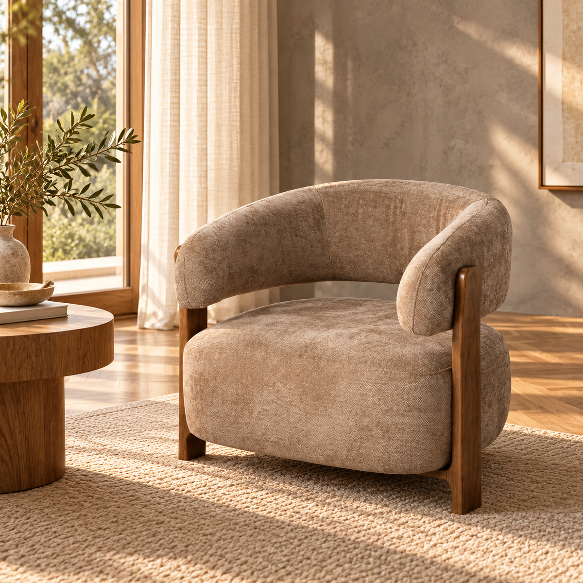 Fauteuil Koga en tissu marron et accoudoirs en bois - vue 13 | Square Paris