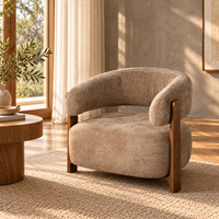 Fauteuil Koga en tissu marron et accoudoirs en bois - vue 13 | Square Paris