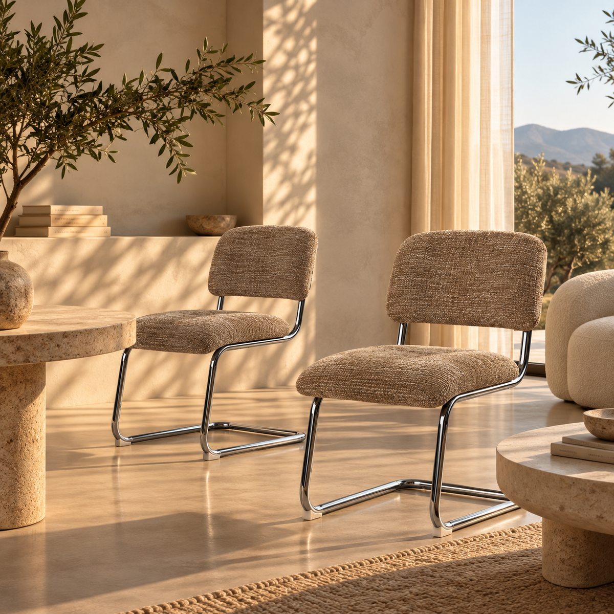 Chaise Sela en tissu taupe, pied luge chromé - vue 12 | Square Paris