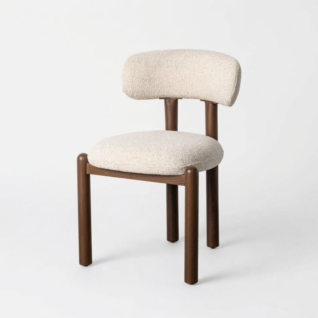Chaise Seta en tissu beige, dossier bandeau arrondi - vue 2 | Square Paris