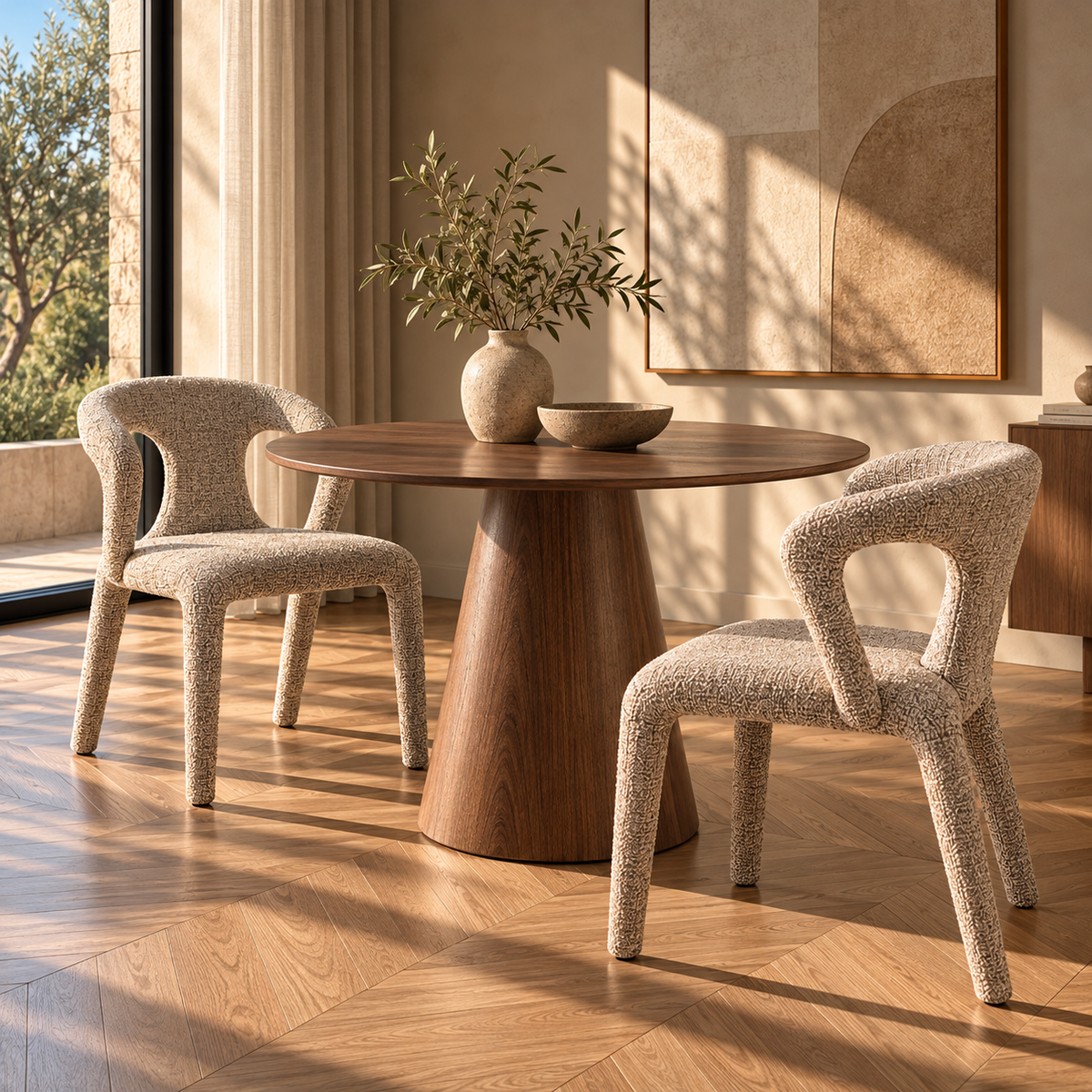 Chaise Kimi en tissu chiné écru, dossier ajouré - vue 3 | Square Paris