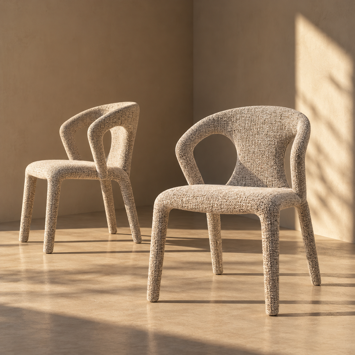Chaise Kimi en tissu chiné écru, dossier ajouré - vue 5 | Square Paris