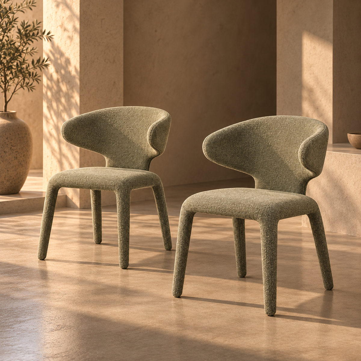 Chaise Como en tissu chiné vert, dossier enveloppant - vue 11 | Square Paris