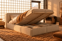 Lit coffre Nolia beige - coffre de rangement ouvert | Square Paris