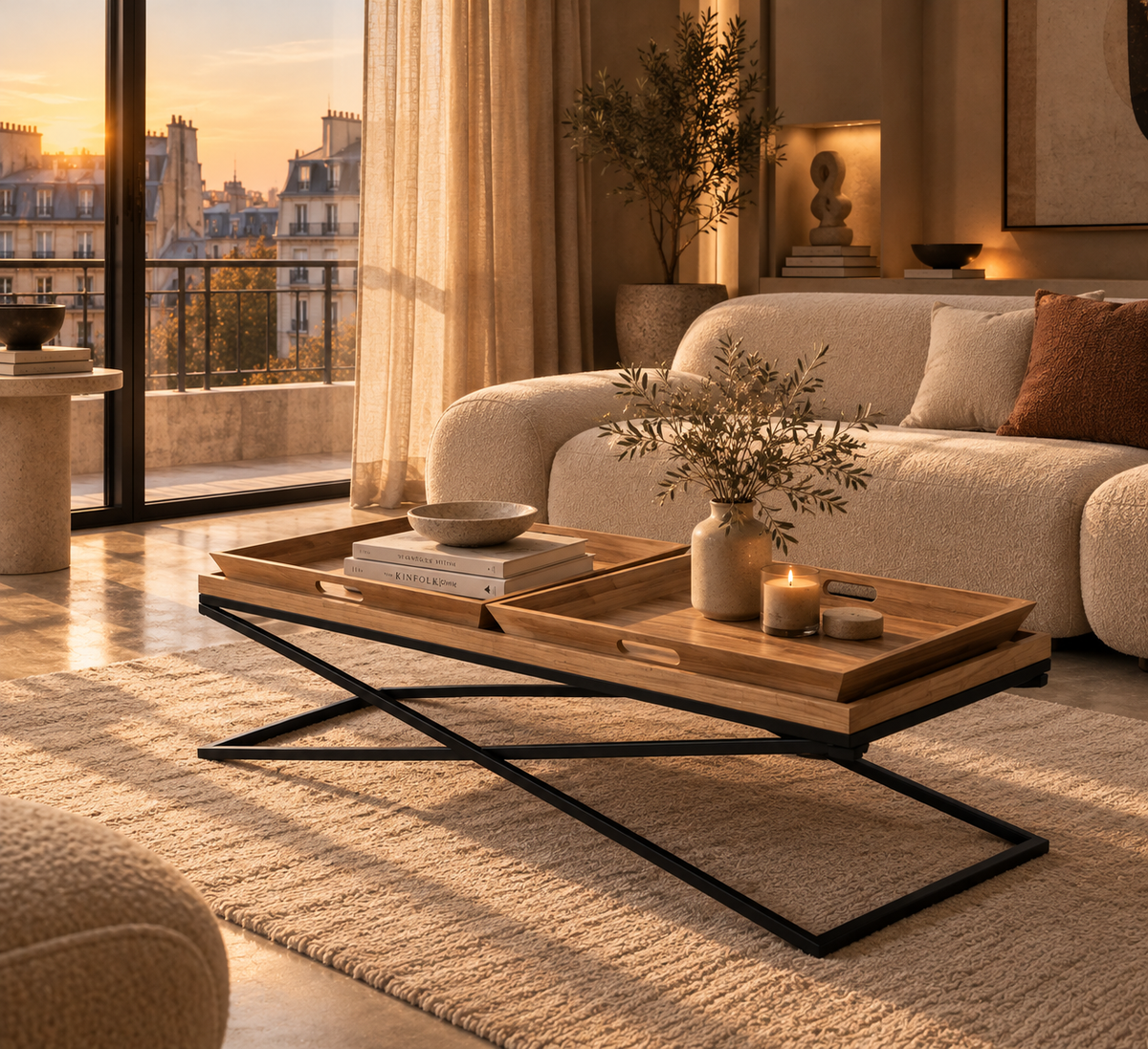 Table basse Jina à plateaux effet bois et métal noir - vue 8 | Square Paris