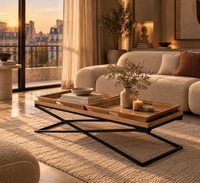 Table basse Jina à plateaux effet bois et métal noir - vue 8 | Square Paris
