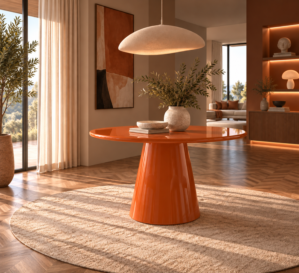 Table ronde Brio laquée orange brillant - vue 8 | Square Paris