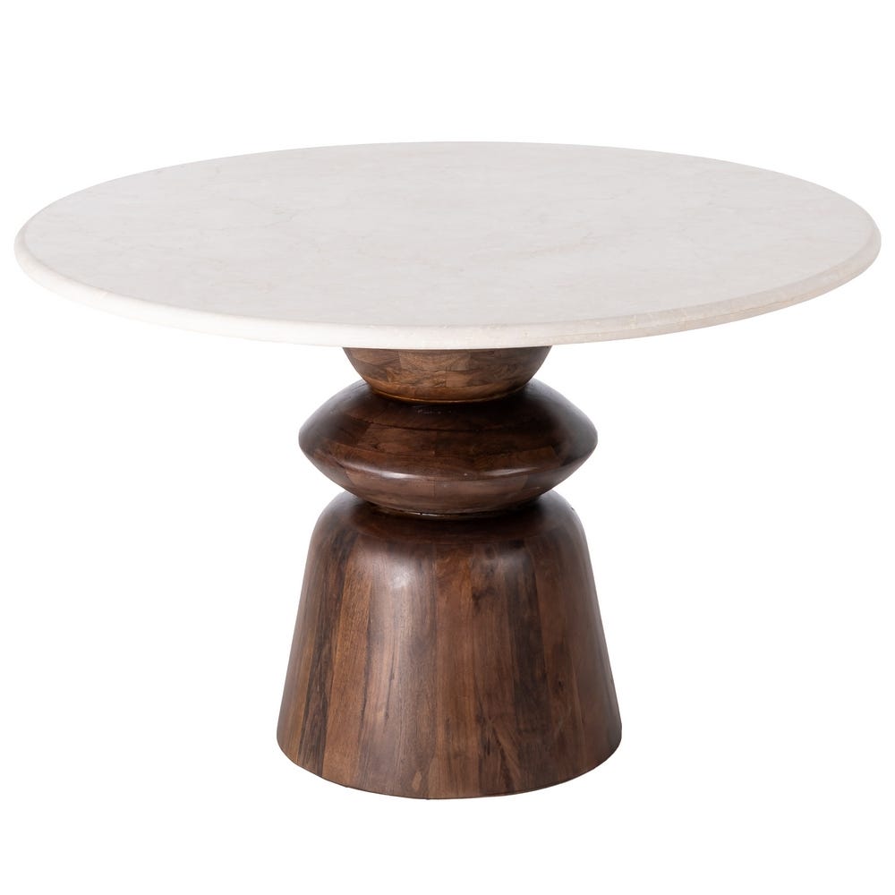 Table ronde Kaze en marbre beige et bois de manguier - vue 3 | Square Paris